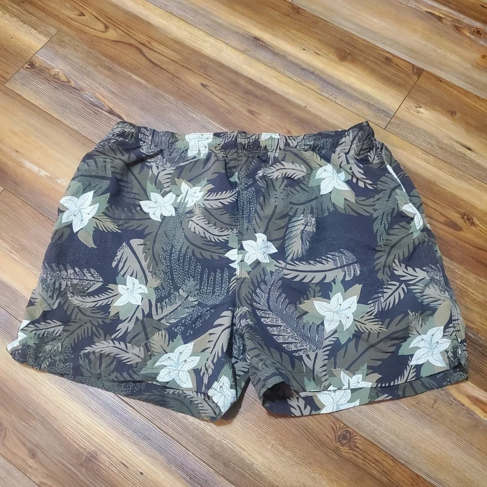 Tommy Bahama Mens Sz Large Paradise Nation Swim Trunks Green Floral Mesh Liner L